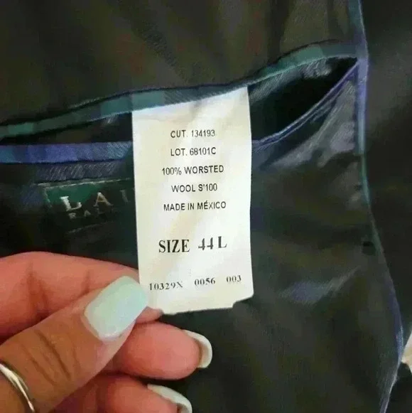 Ralph Lauren Mens Black Green Label Classic Formal Suit Jacket 44L